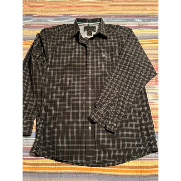Ariat Pro Series Mens Plaid Long Sleeve Button Up Shirt Size M - Picture 2 of 7
